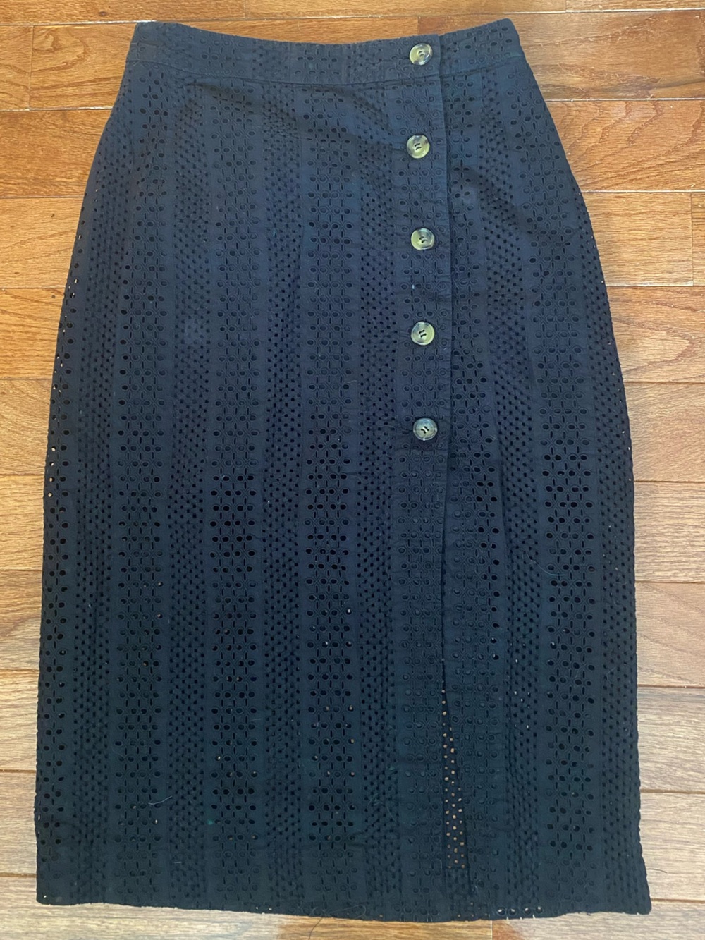 & Other Stories Black Eyelet Button-Front Pencil Skirt